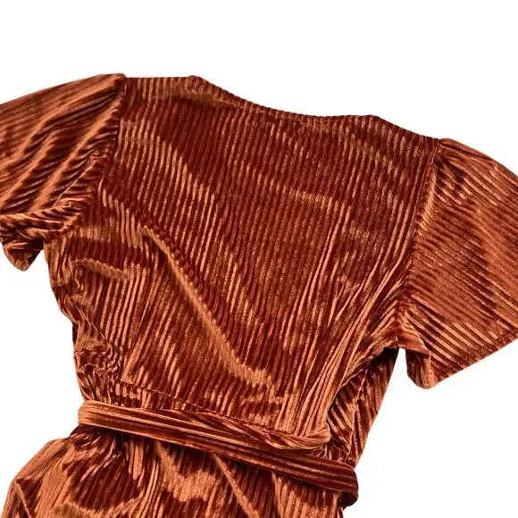 Baltic Born Andi Ribbed Velvet Wrap Dress in Copper Size XL Maxi Tulip Hem - Picture 5 of 7